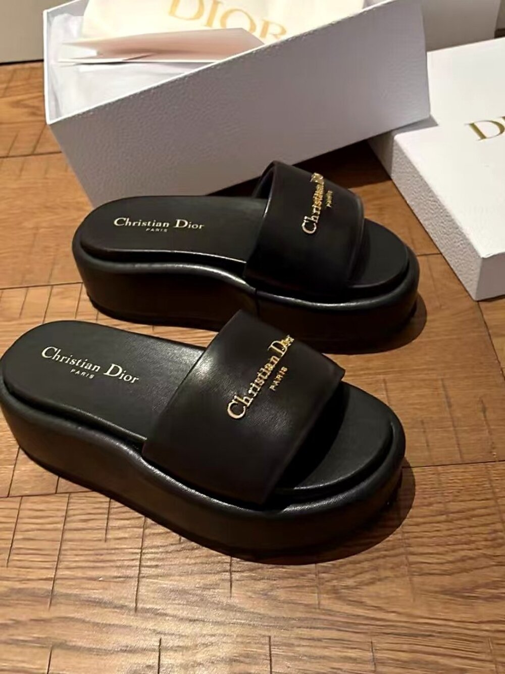 Dior Black Platform Slides